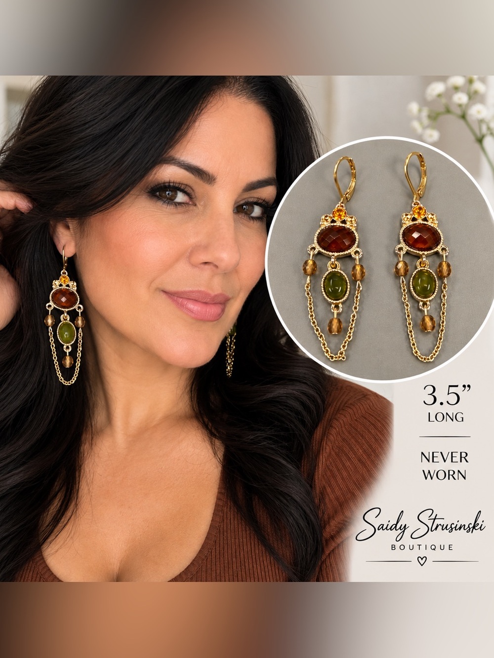 Ecuador Multicolor Statement Chandelier Earrings Gold Tone 3.5” Never Worn